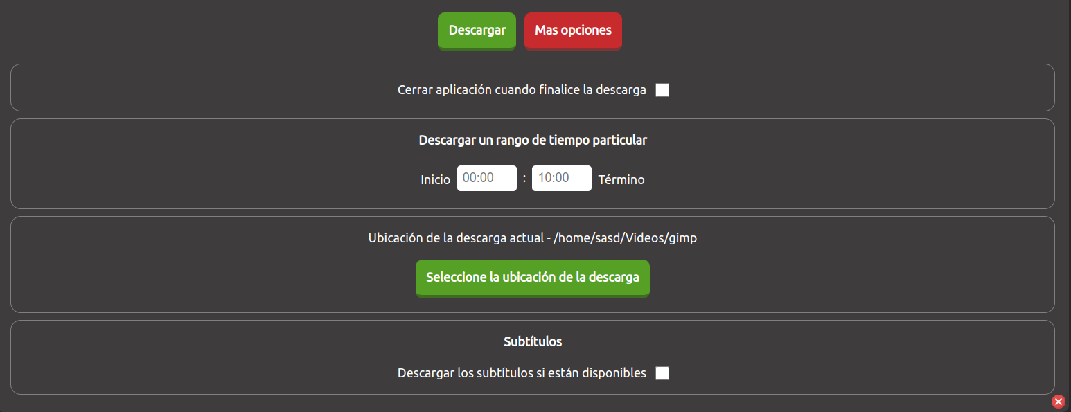 Mas opciones de configuracion para el video