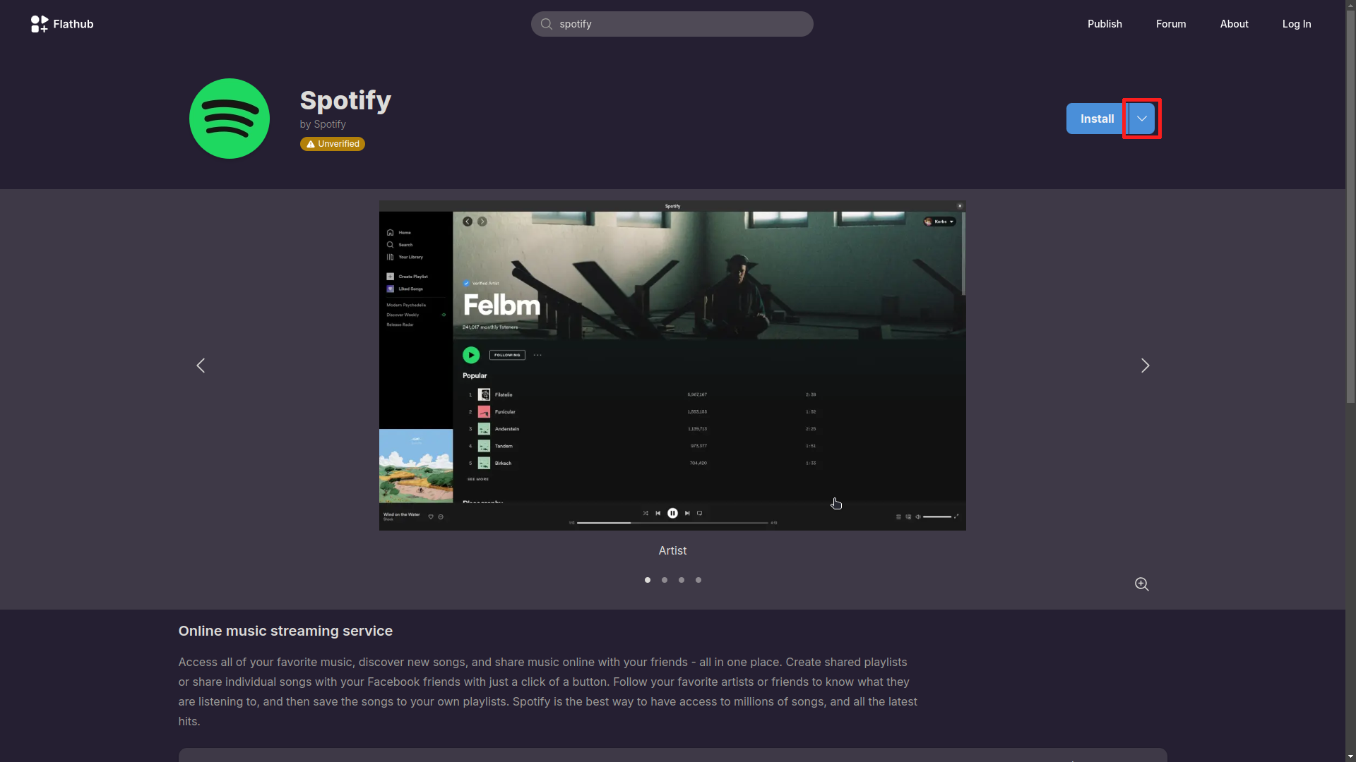 Copiar comando de instalación para Spotify